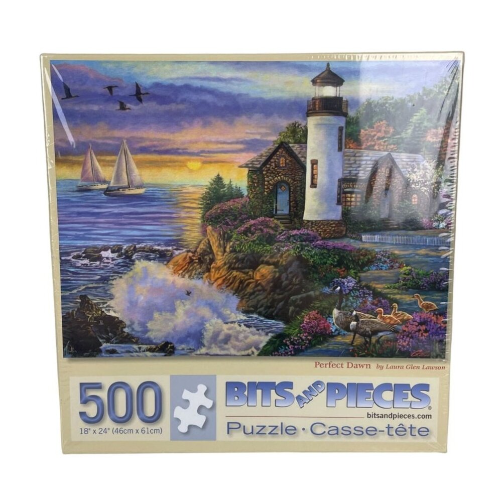 NEW in Plastic, Bits & Pieces 500 pc Jigsaw Puzzle "Perfect Dawn" Lighthouse, Oc